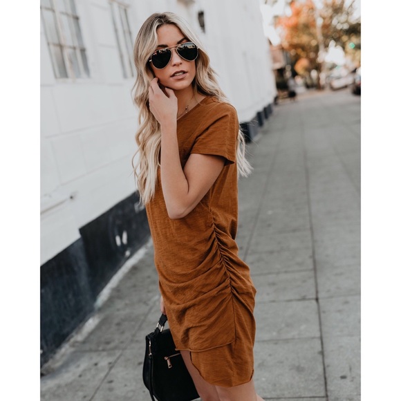 >>LAST<< Rachel Ruched Shirt Dress - Camel - Picture 3 of 6